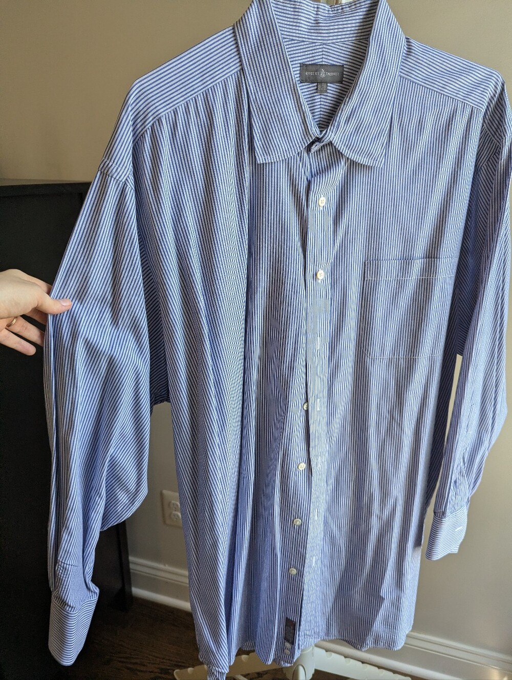 Robert Talbott Blue White Striped Cotton Long Sleeve Button Down Dress Shirt